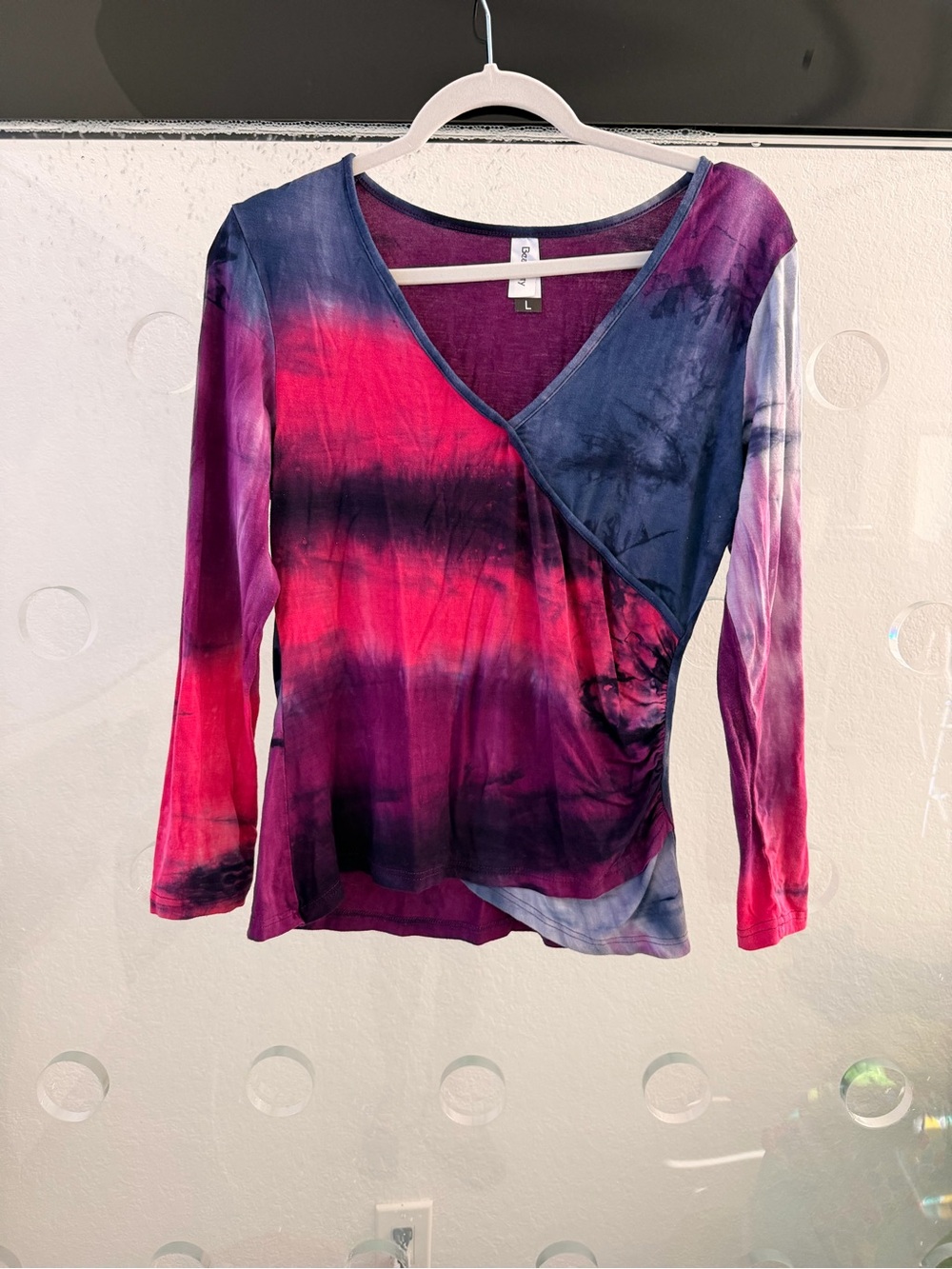 Tie-Dye Wrap Long Sleeve Top - Pink & Purple